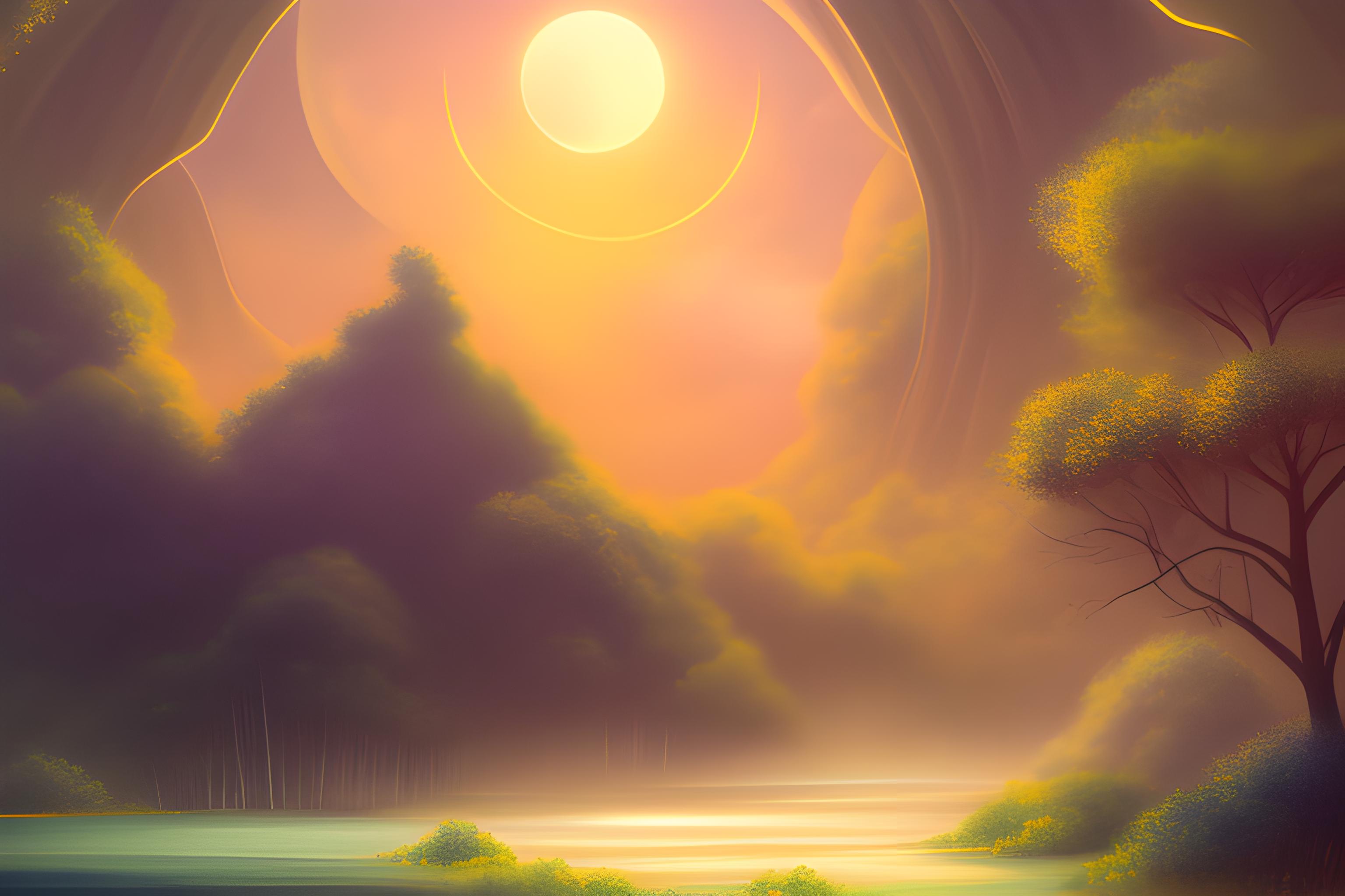 criar uma ponte  com variso raios de sol  subindo as nuvem e um cel muito bonito  todo estrelado co…